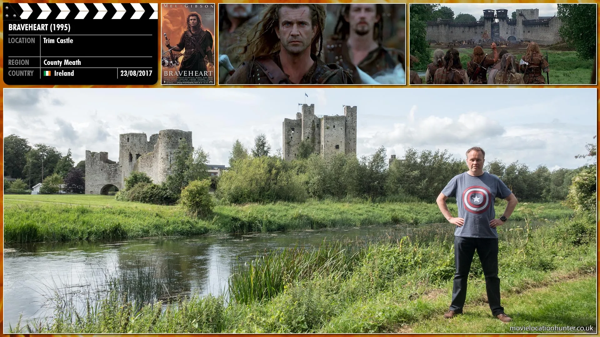 Filming location photo, shot in Ireland, for Braveheart (1995). Scene description: Wallace (Mel Gibson) leads his army to victory and destroys the city of York, killing Longshanks' nephew and sending his severed head to the Longshanks - King Edward I (Patrick McGoohan).