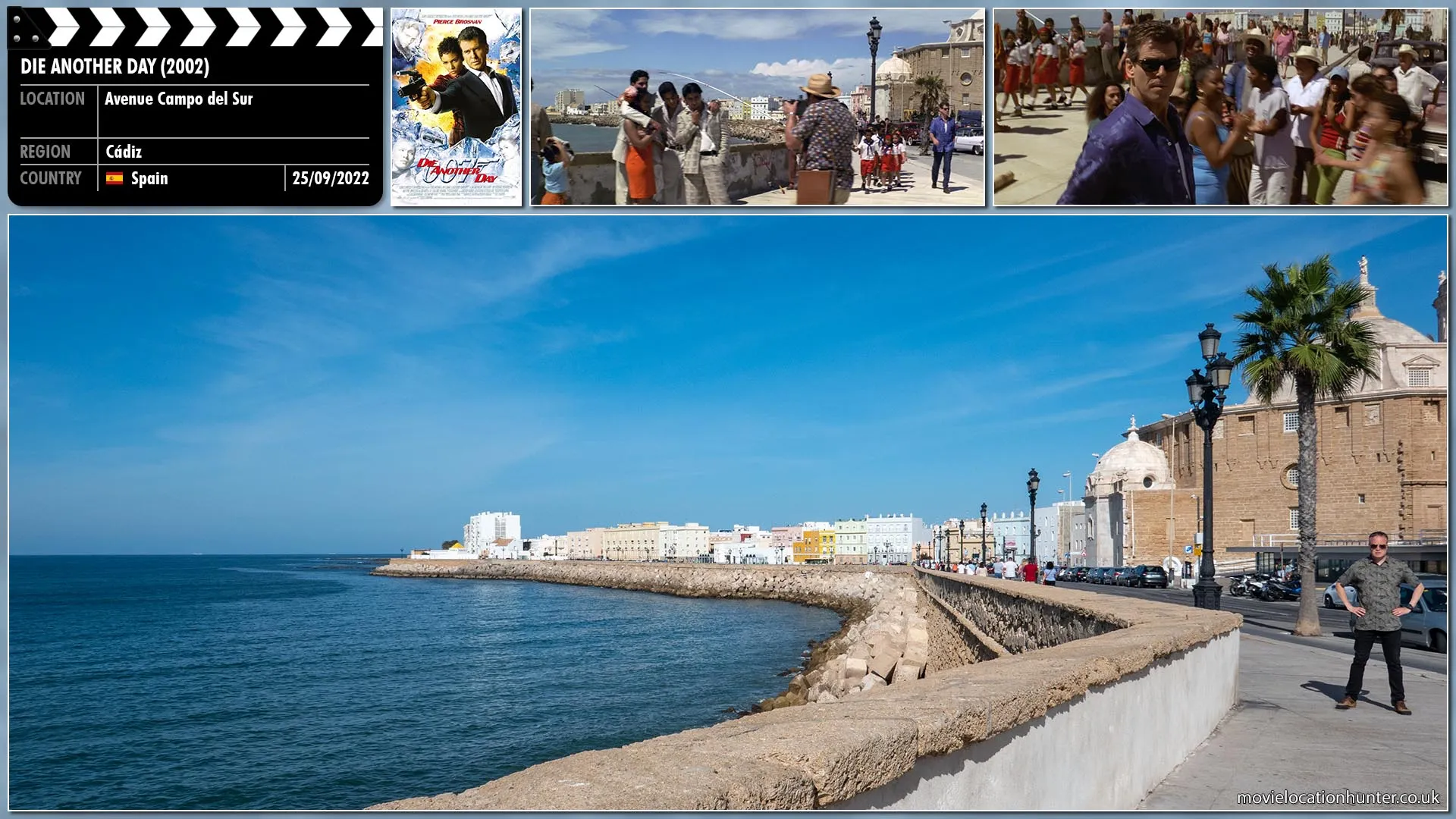 Filming location photo, shot in Spain, for Die Another Day (2002). Scene description: A casually dressed Bond (Pierce Brosnan) arrives in Havana.