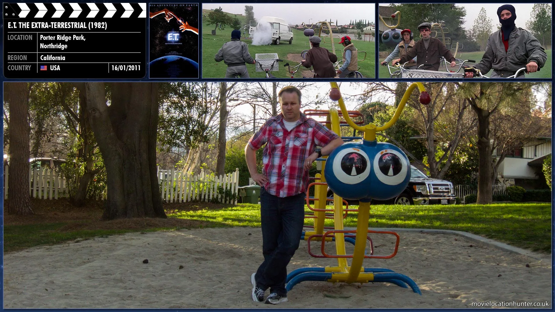 Filming location photo, shot in USA, for E.T. the Extra-Terrestrial (1982). Scene description: Michael (Robert MacNaughton) has his friends take Elliot's bike and theirs to a playground at the top of a nearby hill. Meanwhile, Michael and Elliot (Henry Thomas) steal the van with E.T.'s container, and make their way to the playground. Meeting Michael's friends there, they then take E.T. and head for the forest.