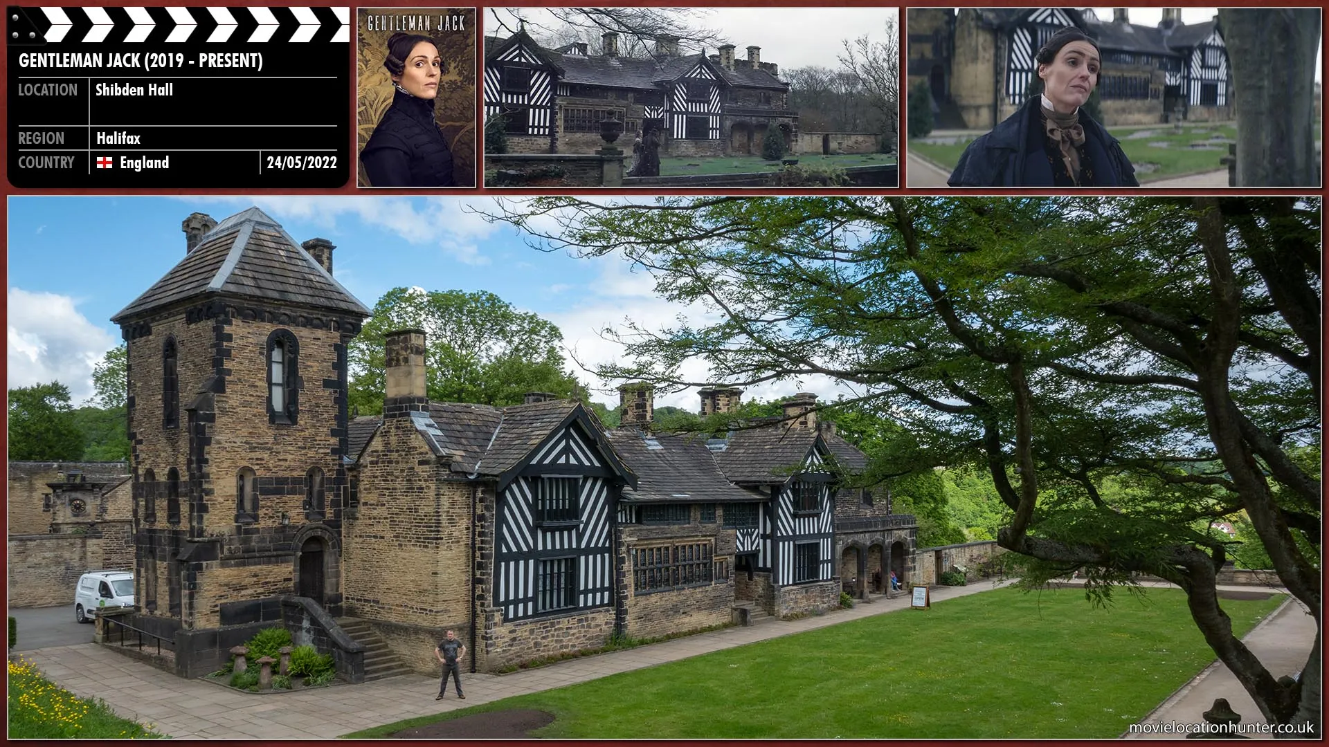 Filming location photo, shot in England, for Gentleman Jack (2019). Scene description: Some may call this the star of the show, Shibden Hall in Halifax played a big part in the series. The ancestral home of Anne Lister, the real historic landmark was used in the programme both inside and out.