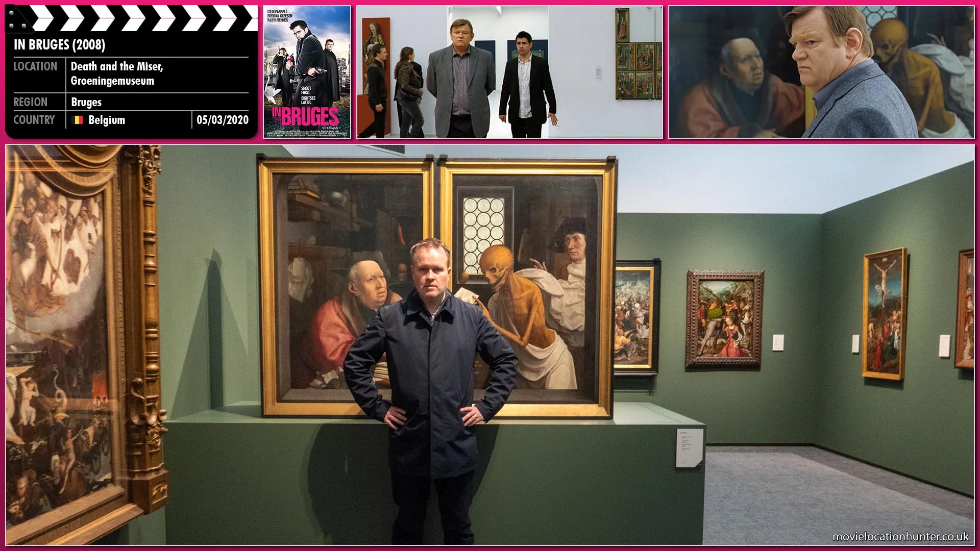Filming location photo, shot in Belgium, for In Bruges (2008). Scene description: Ken (Brendan Gleeson) is thoroughly enjoying himself in the art museum as he walks towards the Death and the Miser by Jan Provoost.