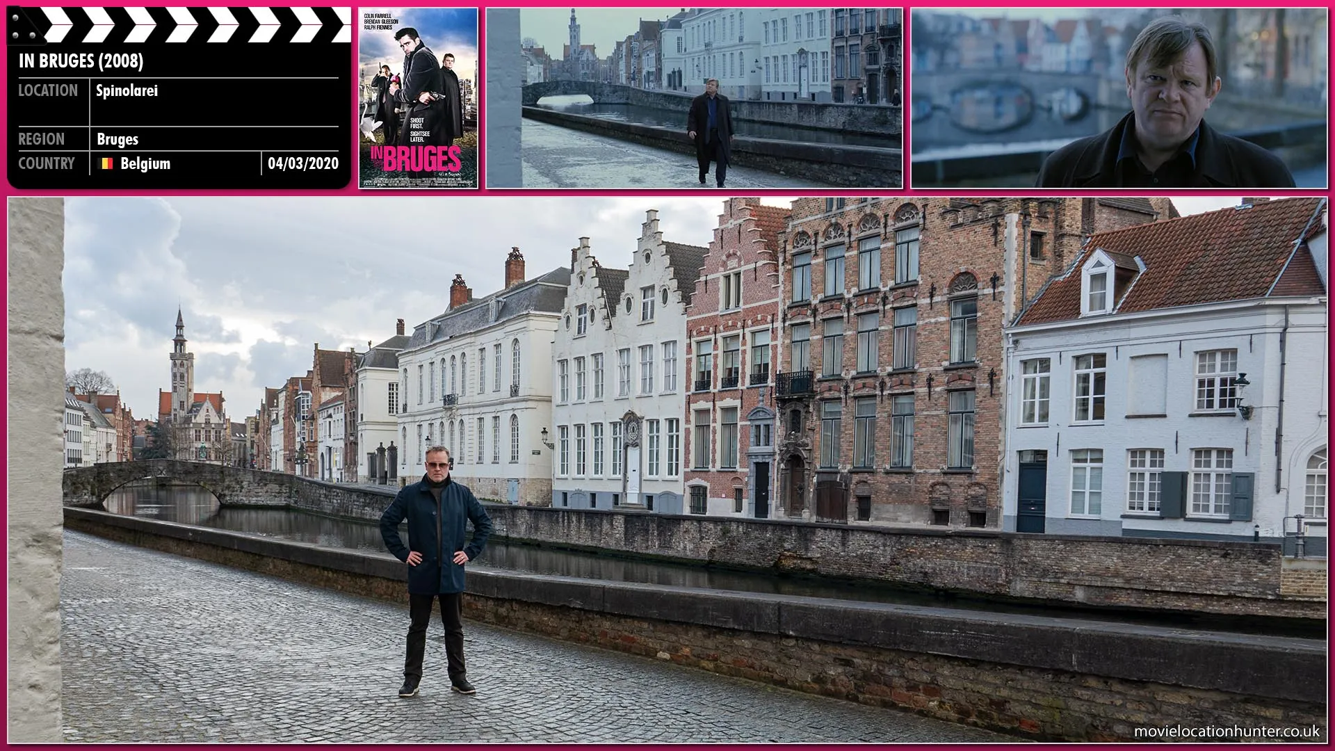 Filming location photo, shot in Belgium, for In Bruges (2008). Scene description: Ken (Brendan Gleeson) wandering the misty streets and bridges.