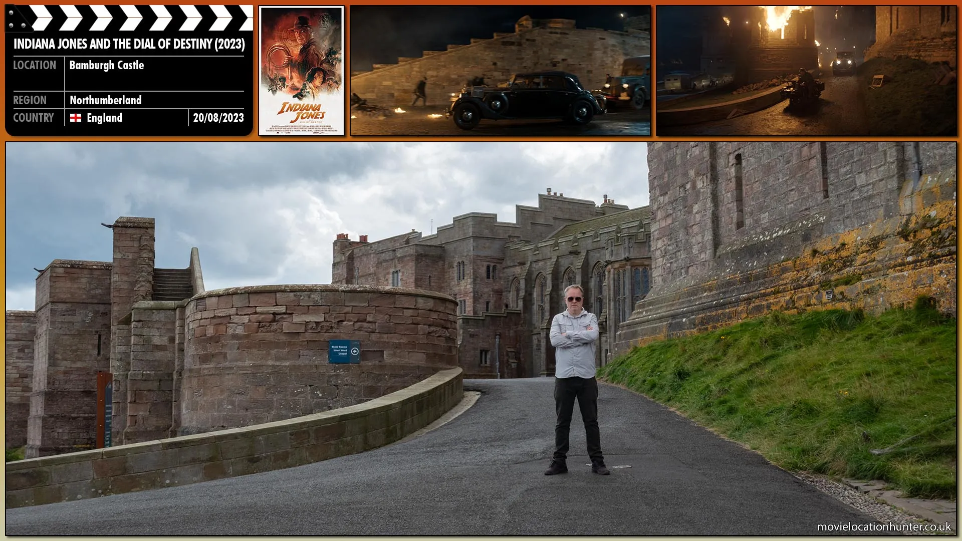 Filming location photo, shot in England, for Indiana Jones and the Dial of Destiny (2023). Scene description: Under relentless attack, Colonel Weber (Thomas Kretschmann) departs in his staff car to the train, full of stolen antiquities, that is about to depart for Berlin.