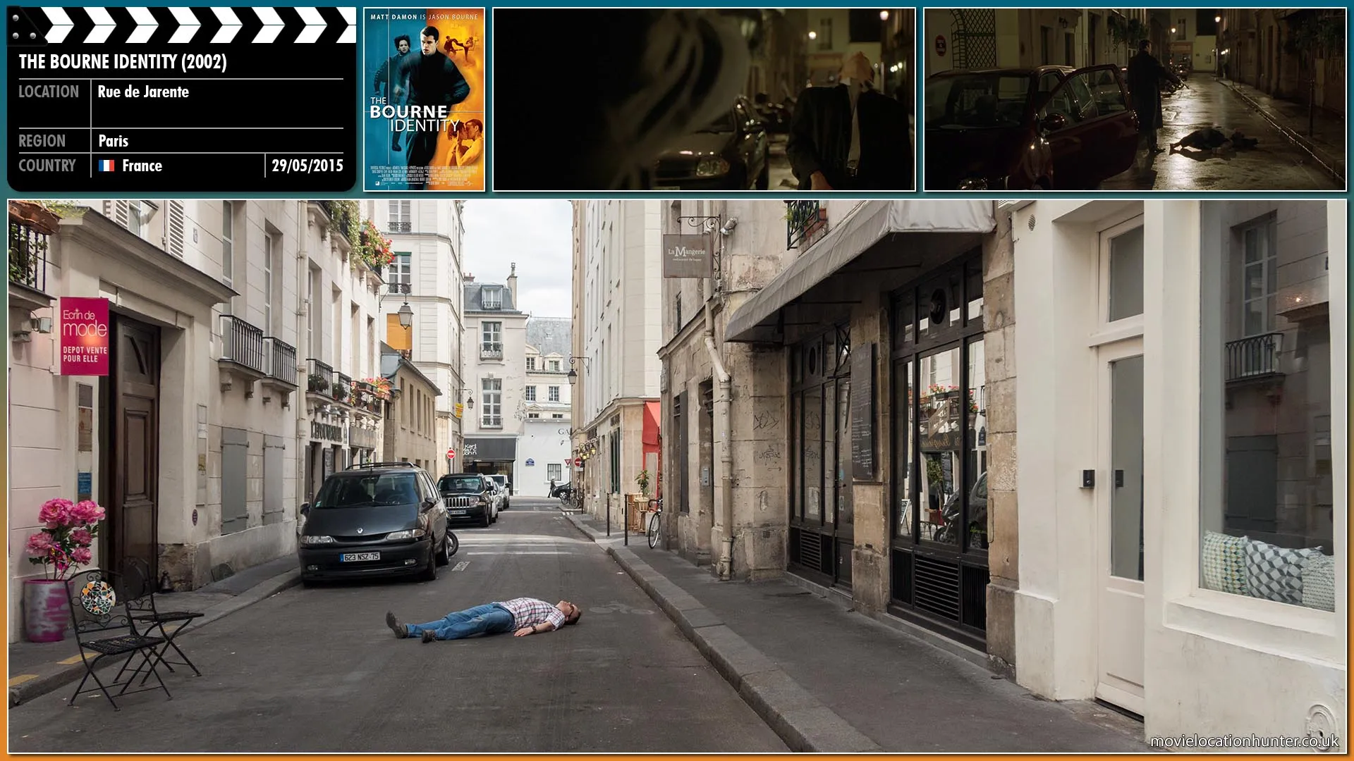 Filming location photo, shot in France, for The Bourne Identity (2002). Scene description: When Conklin (Chris Cooper) leaves the safe house, he encounters Manheim (Russell Levy) and is killed as the latter is operating under Abbott's orders. Abbott (Brian Cox) shuts down Treadstone.