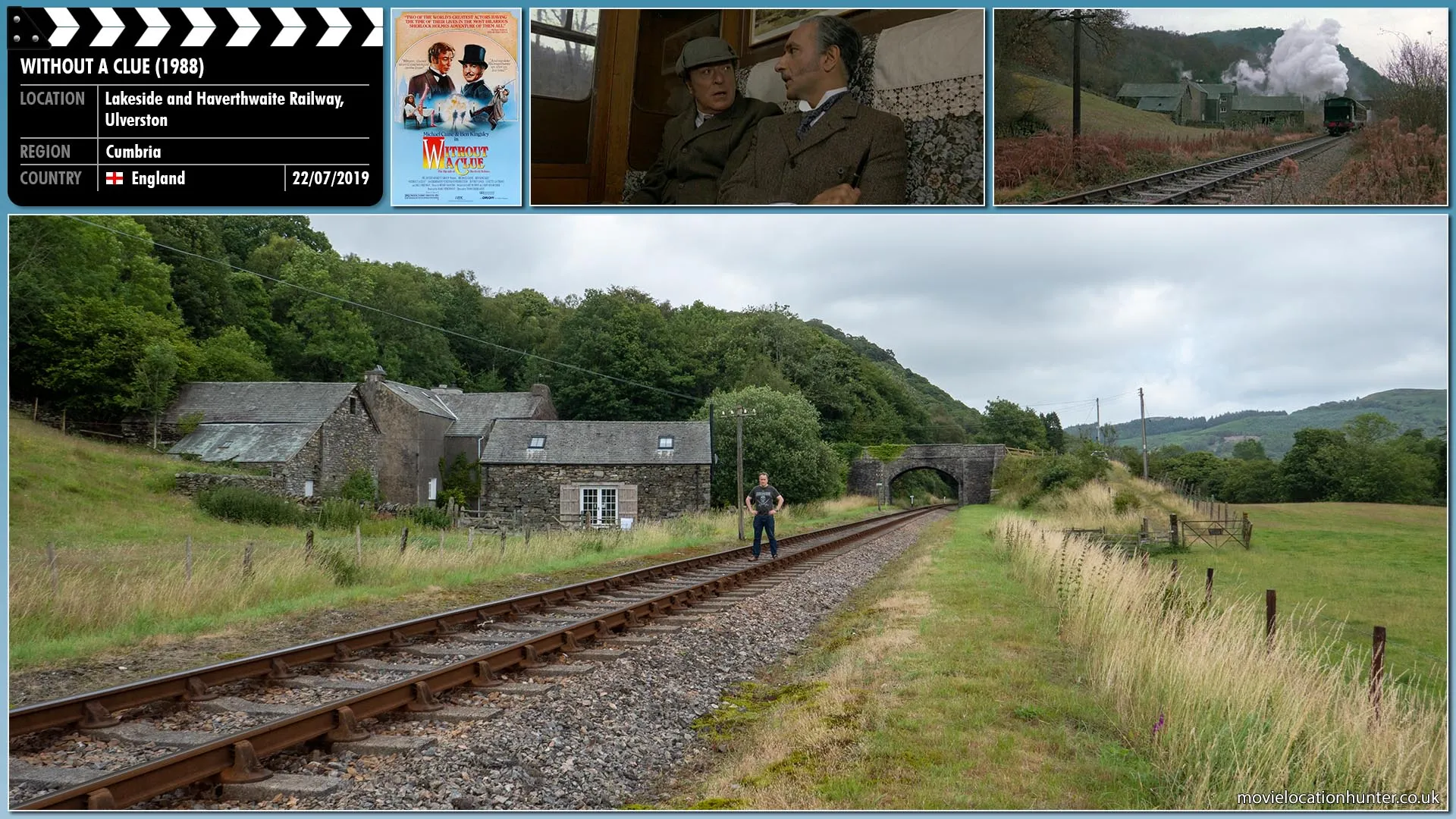 Filming location photo, shot in England, for Without a Clue (1988). Scene description: Upon the discovery of a location from part of a map, Holmes (Michael Caine) and Watson (Ben Kingsley) travel from London to Lake Windermere.